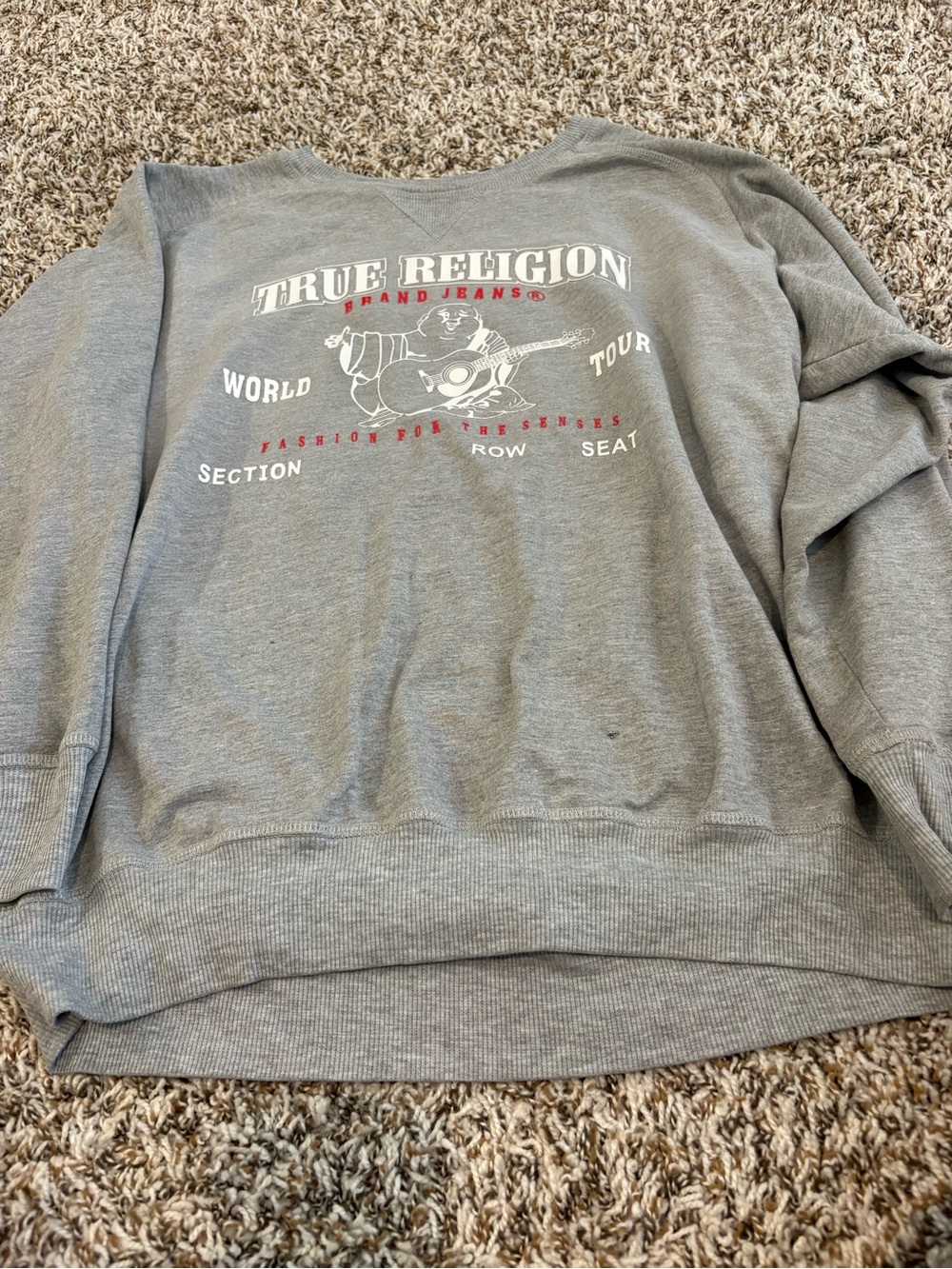 True Religion Men's Grey and Red Sweatshirt size XXL